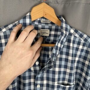 J.Crew Quality Woven Shirt Mens L Plaid 100% Cotton‎ Shirting Blue